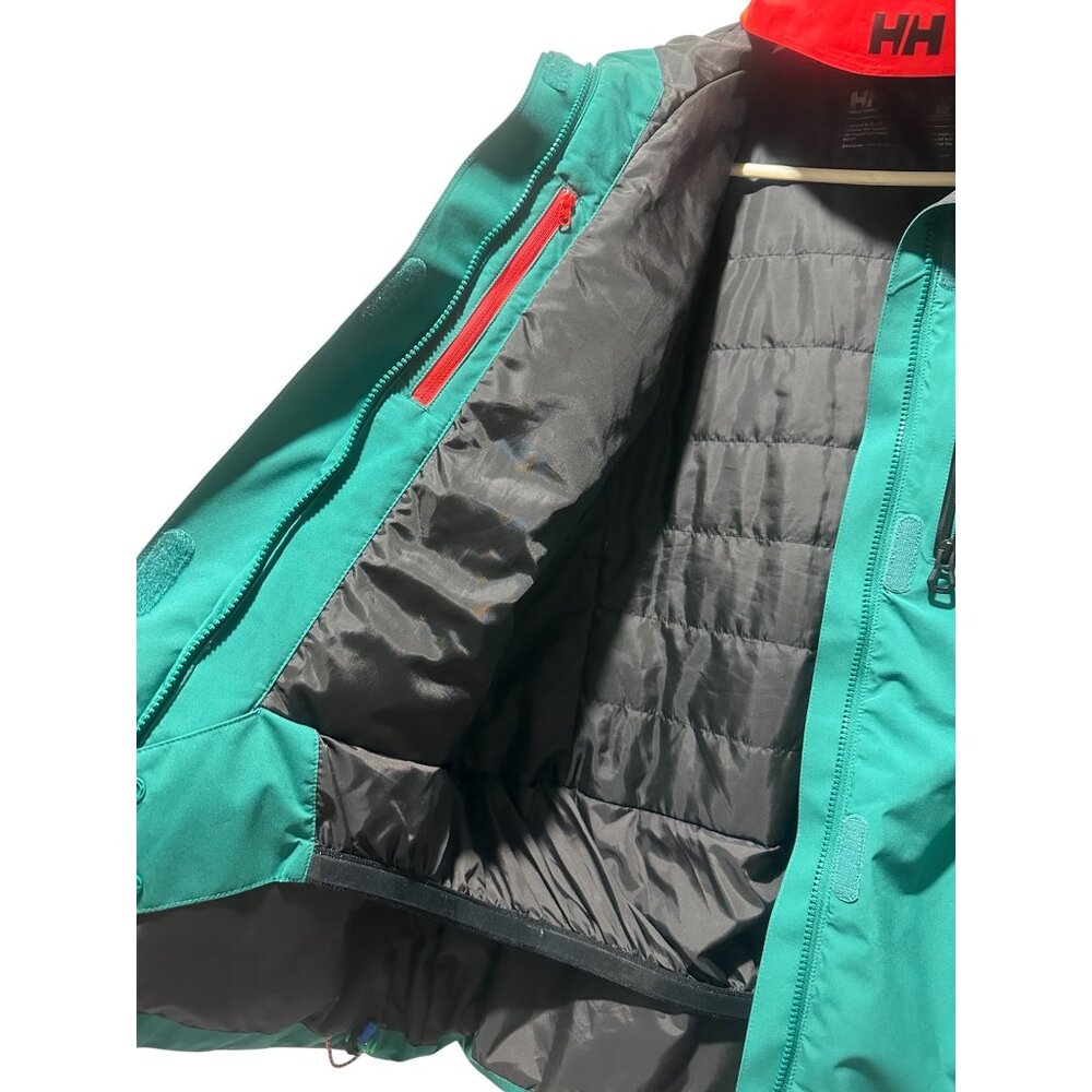 Helly Hansen Powshot Ski Long Jacket Coat Women Medium Green Hooded Snowboarding - Picture 10 of 16